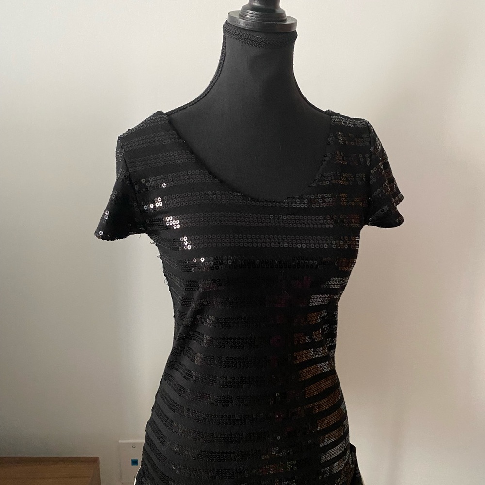 Seductions Black Sequin Short Sleeve Top